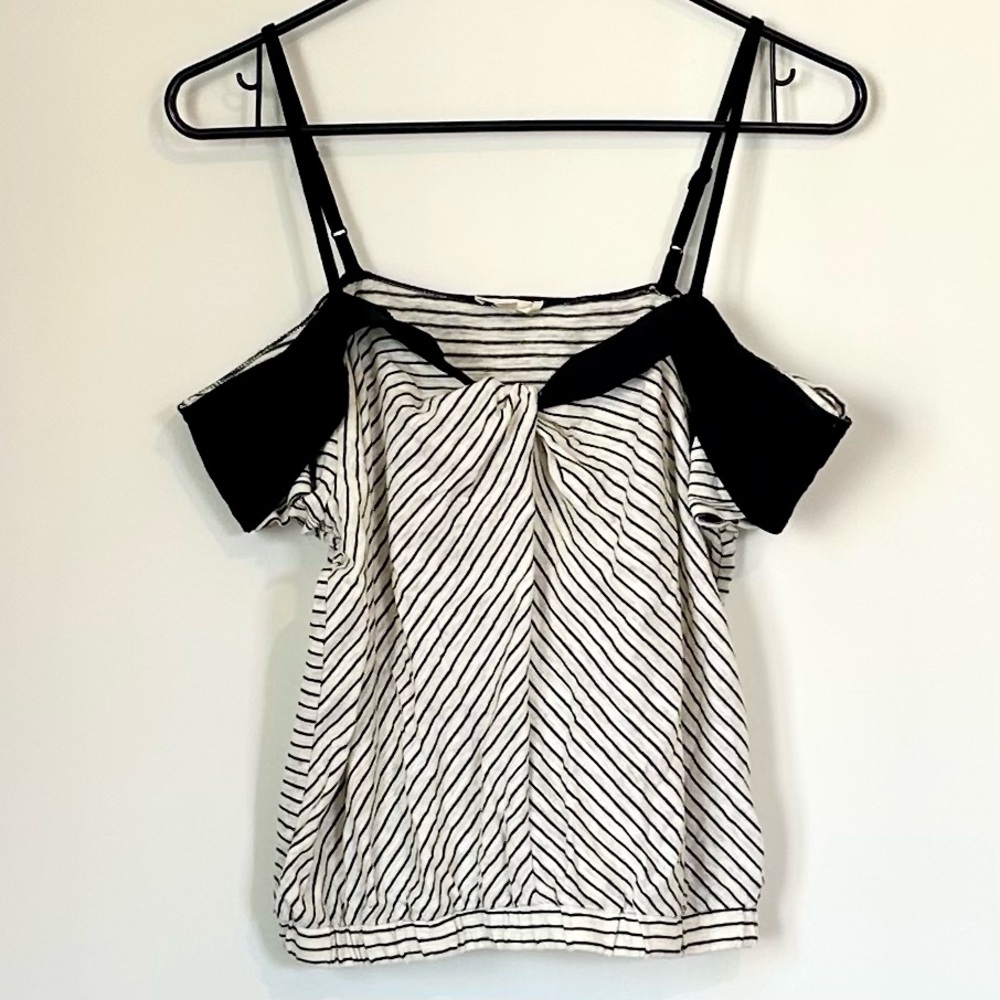 Hem & Thread Diagonal Striped Off the Shoulder Blouse in Black and White - M